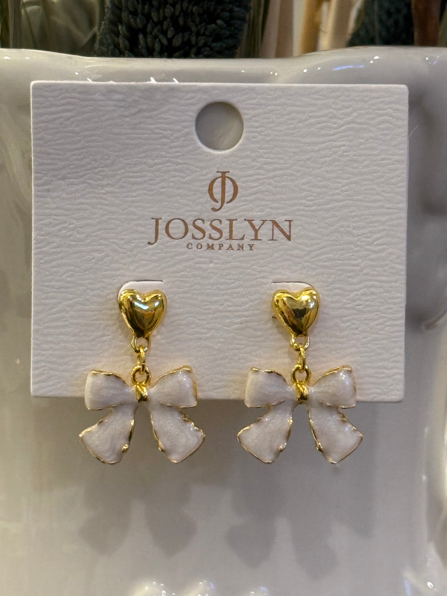 Bow Gold Heart Drop Earrings
