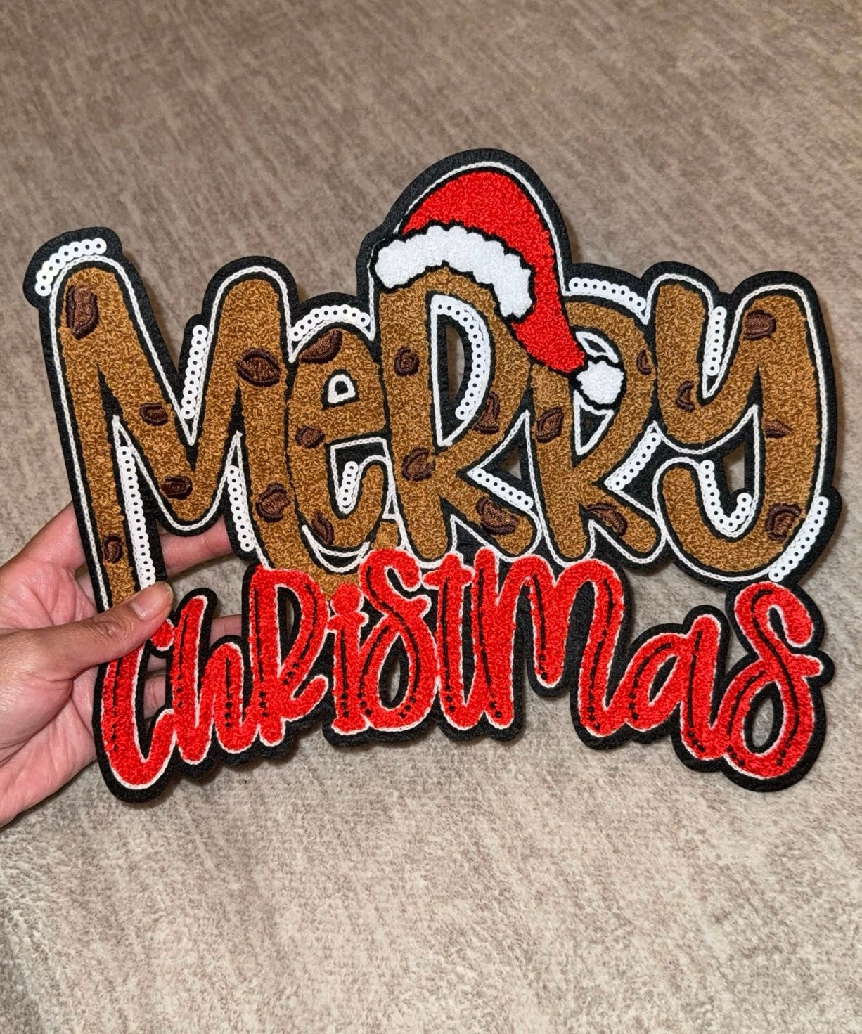 Merry Christmas Cookie Sequin And Chenille Patch