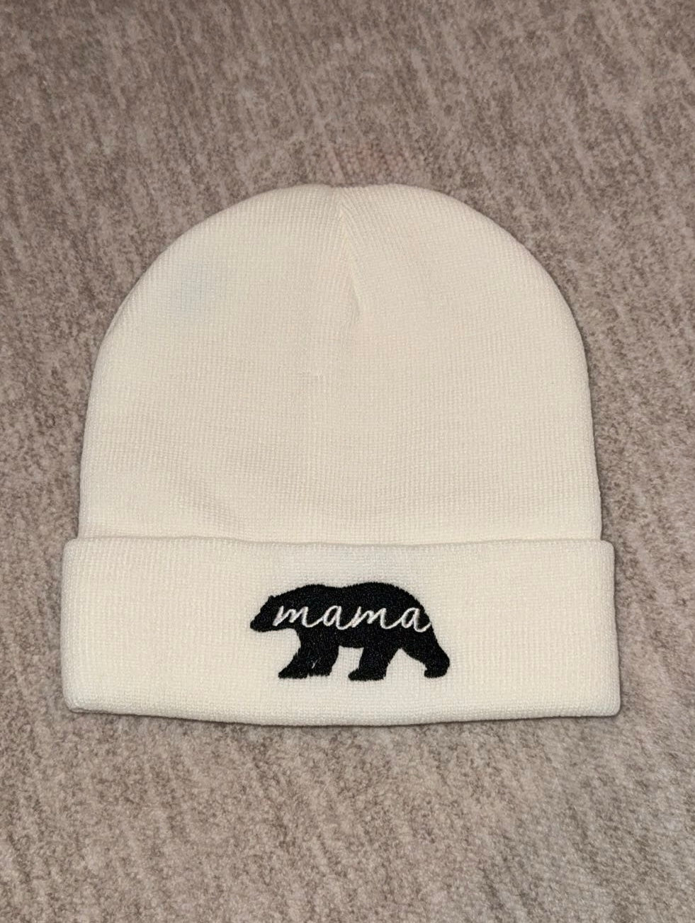 Mama Bear Embroidery Solid Cuffed Beanie