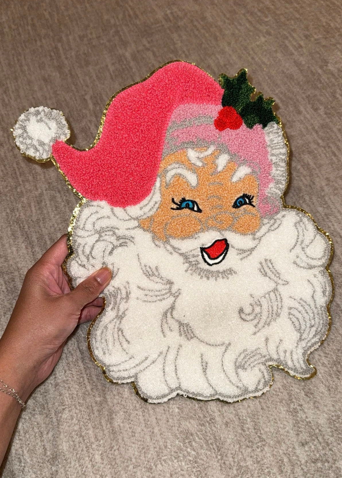 Hot Pink Santa Chenille Patch