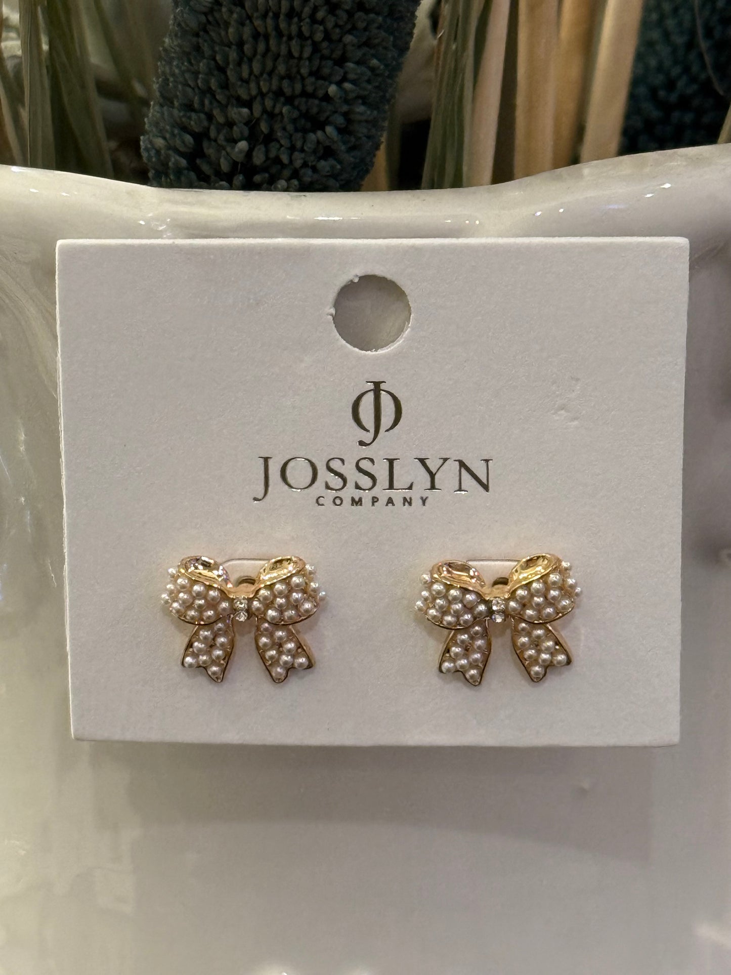 Mini Pearl Bow Ribbon Gold Earrings