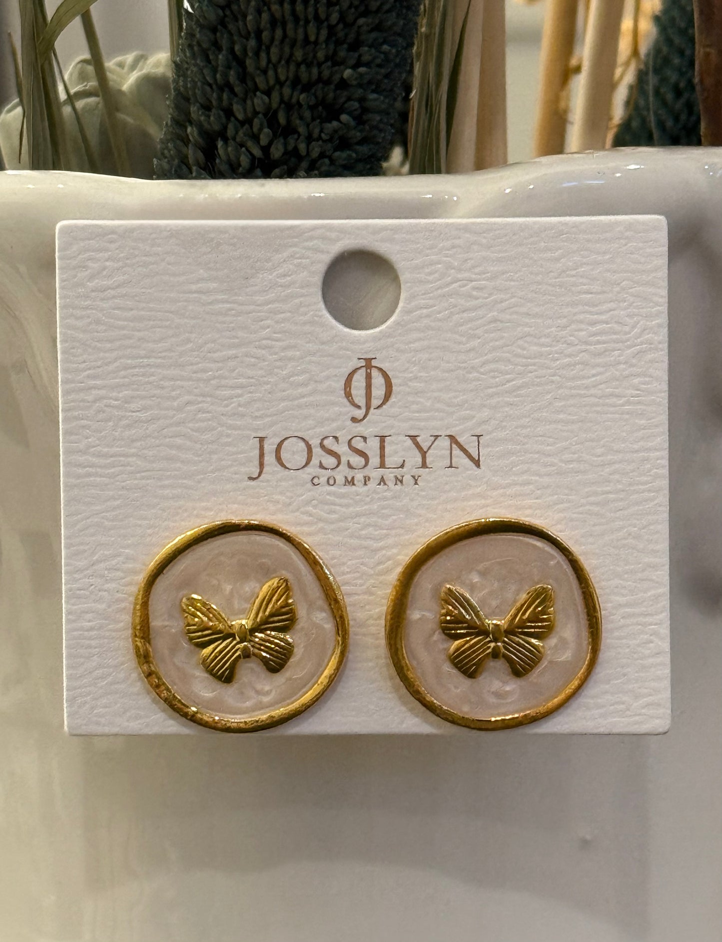 Epoxy Gold Butterfly Gold Edge Stud Earring