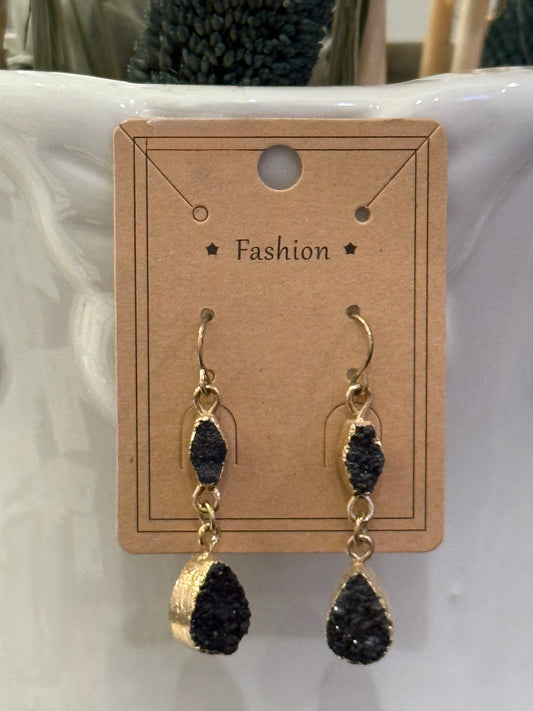 Black Dangle Gem Earrings