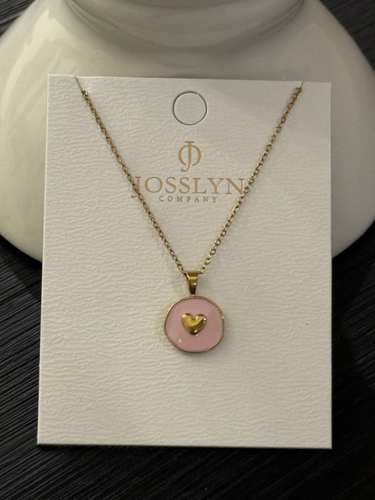 Pink Heart Coin Necklace