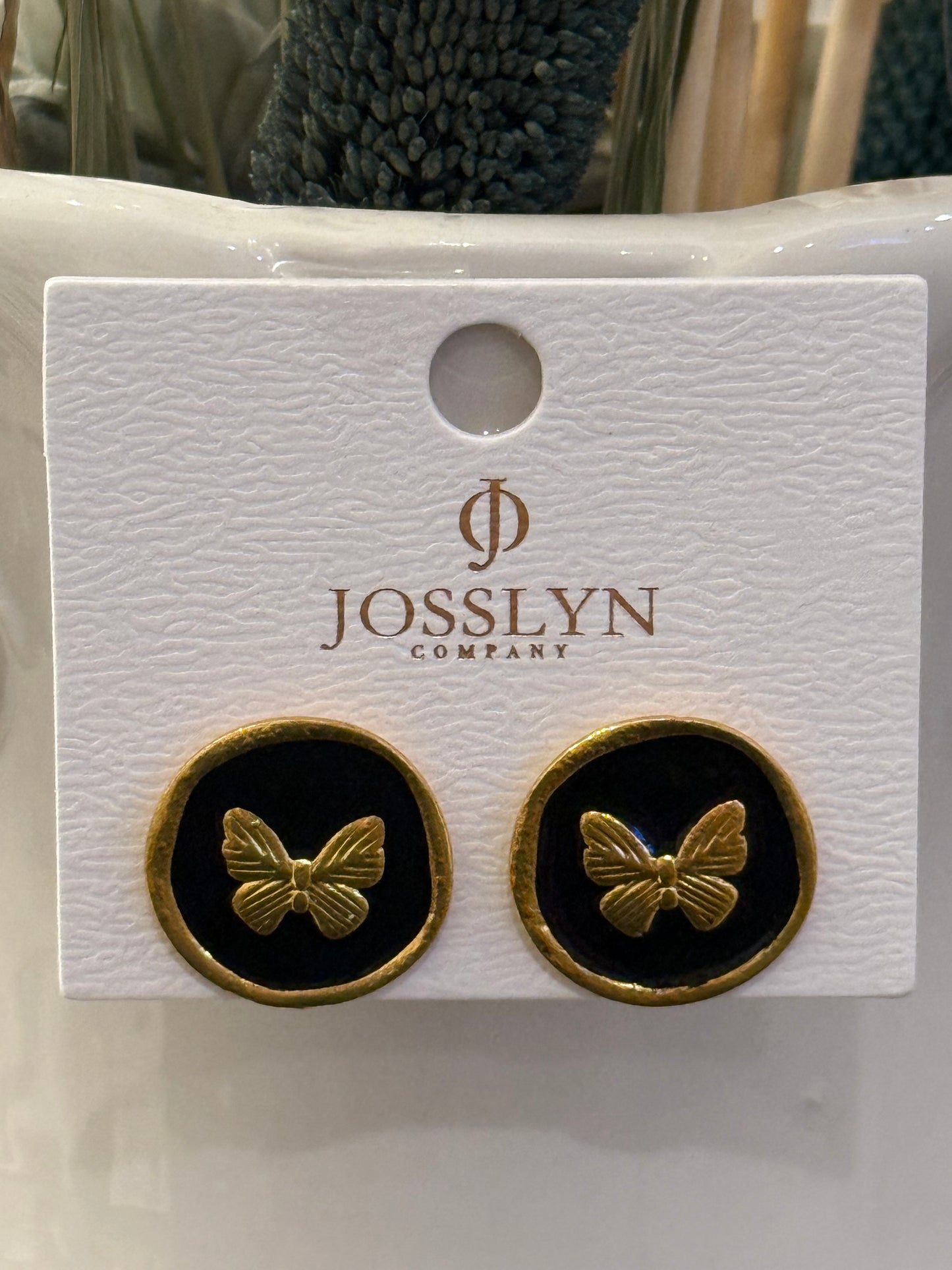 Epoxy Gold Butterfly Gold Edge Stud Earring