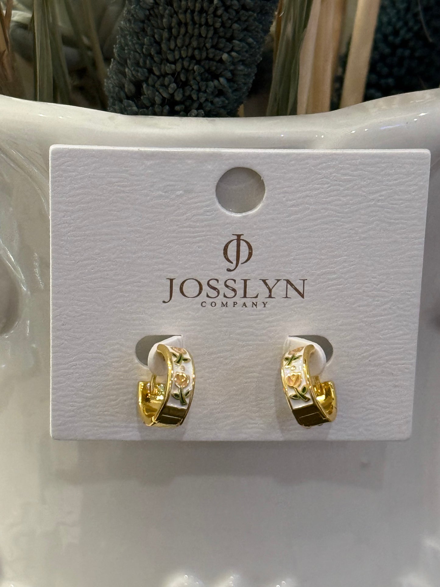 Vintage Cloisonne Floral Huggie Hoop Earrings