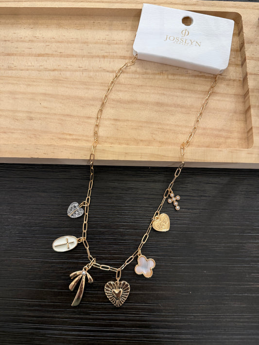 Charm Necklace-Clover Bow Cross Heart