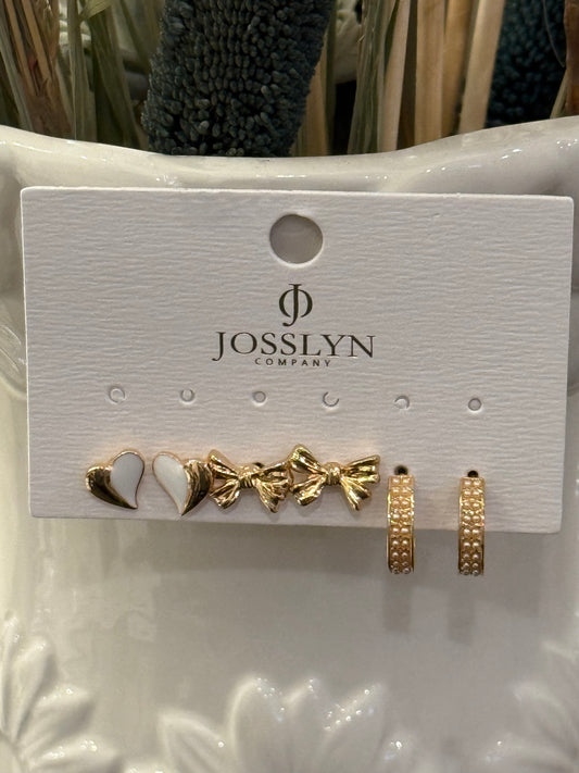 Pearl Huggie Hoop Bow Hearat Trio Earrings